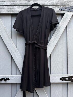 Ann Taylor Black Faux Wrap Fit & Flare Knit Dress Size 6